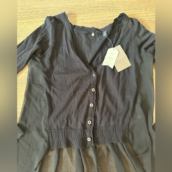 NEW Anthropologie Cardigan-Size Small-Black-Sheer Sides and Lower Back - Picture 4 of 10